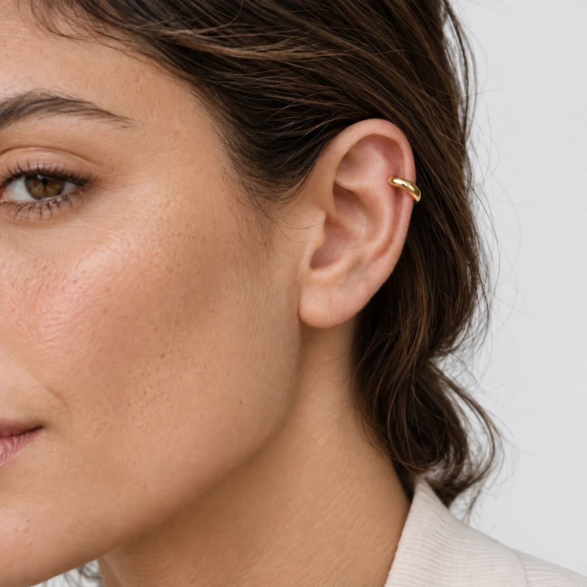 Cantilever Ear Cuff, 14k Solid Gold — worn on a model