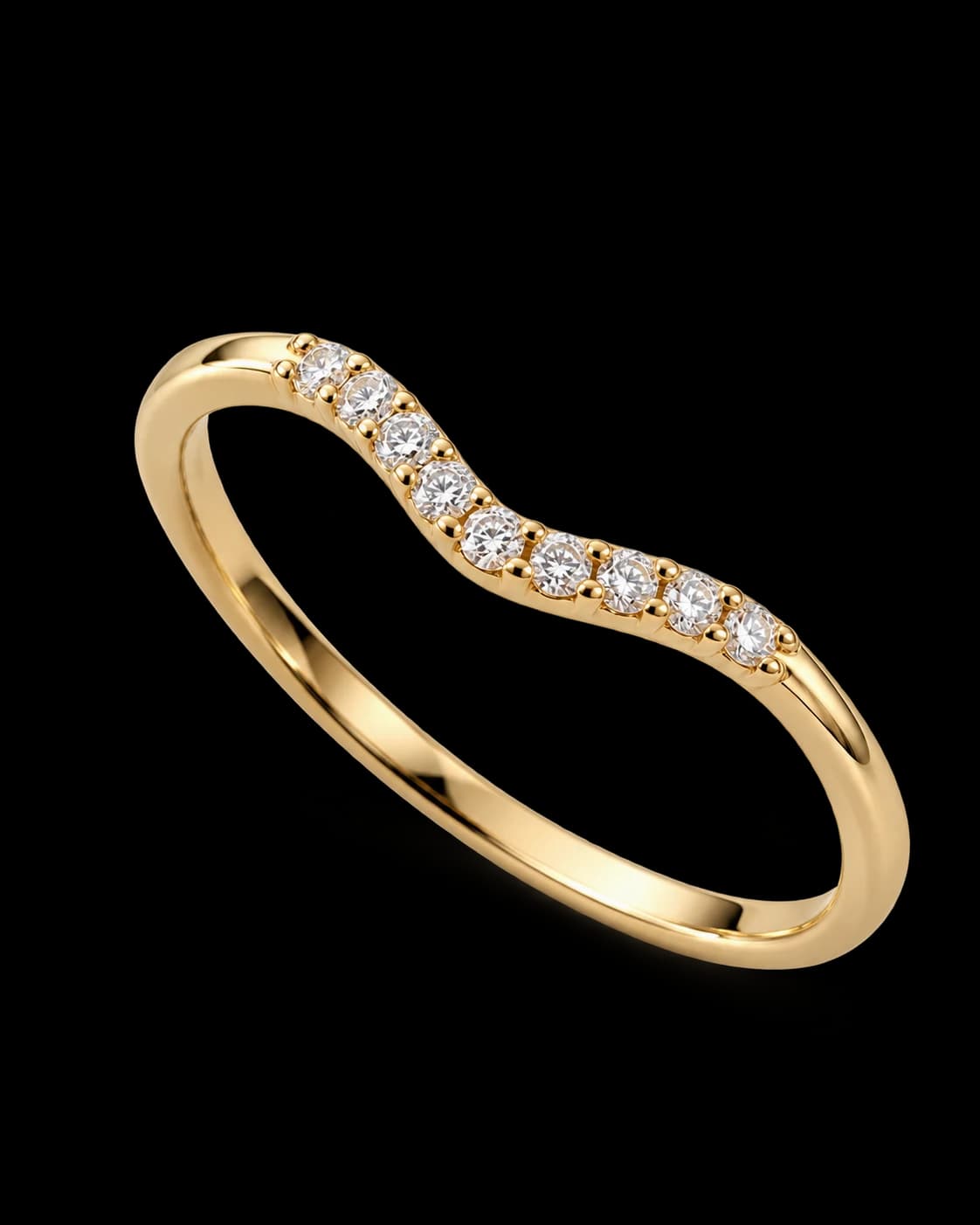 Contour Pavé Ring, 14k Solid Gold — studio view