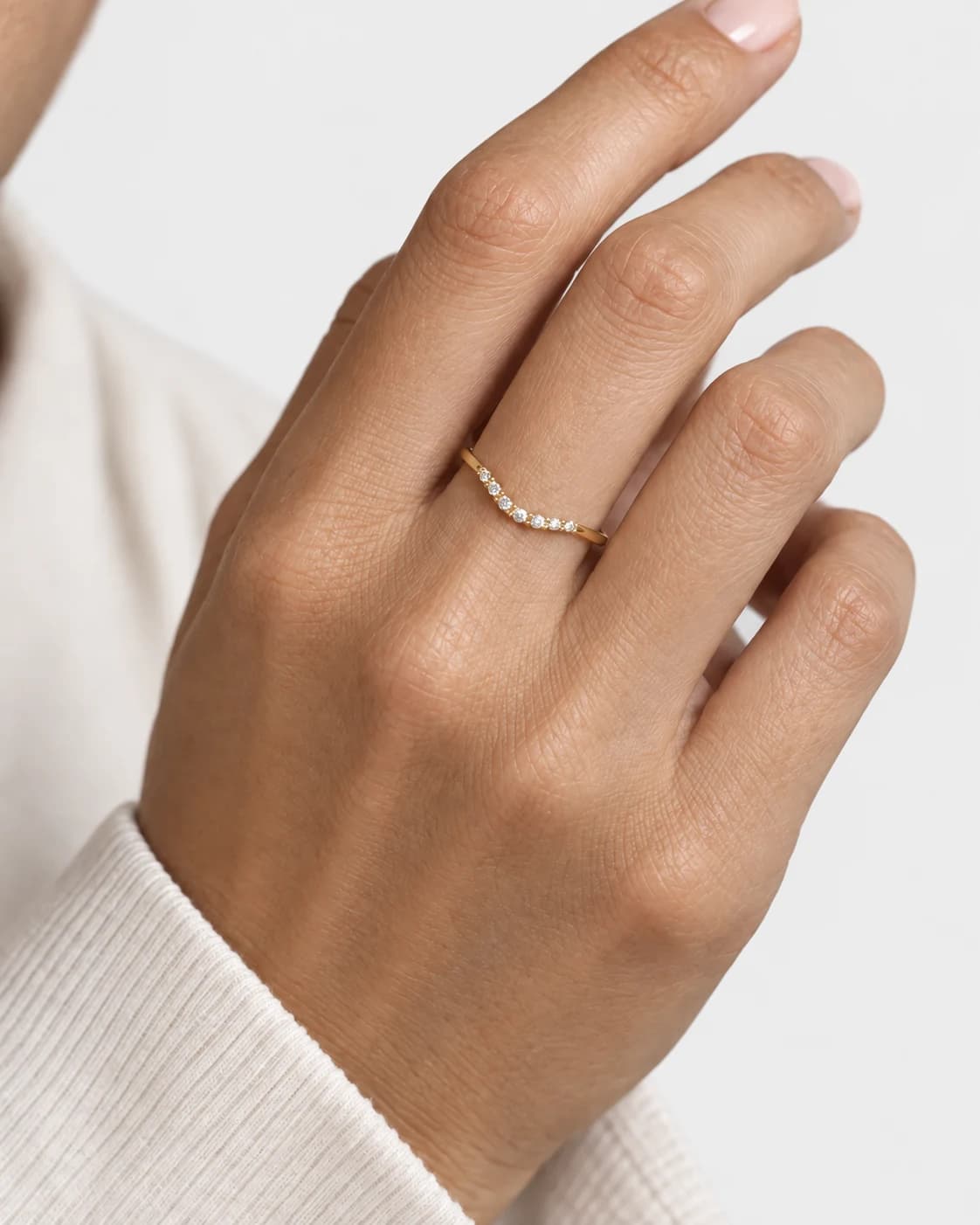 Contour Pavé Ring, 14k Solid Gold — worn on a model