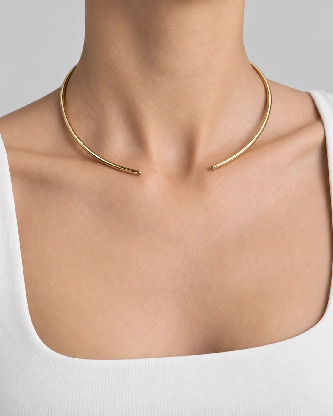 Crescent Collar, 18k Solid Gold — worn on a model