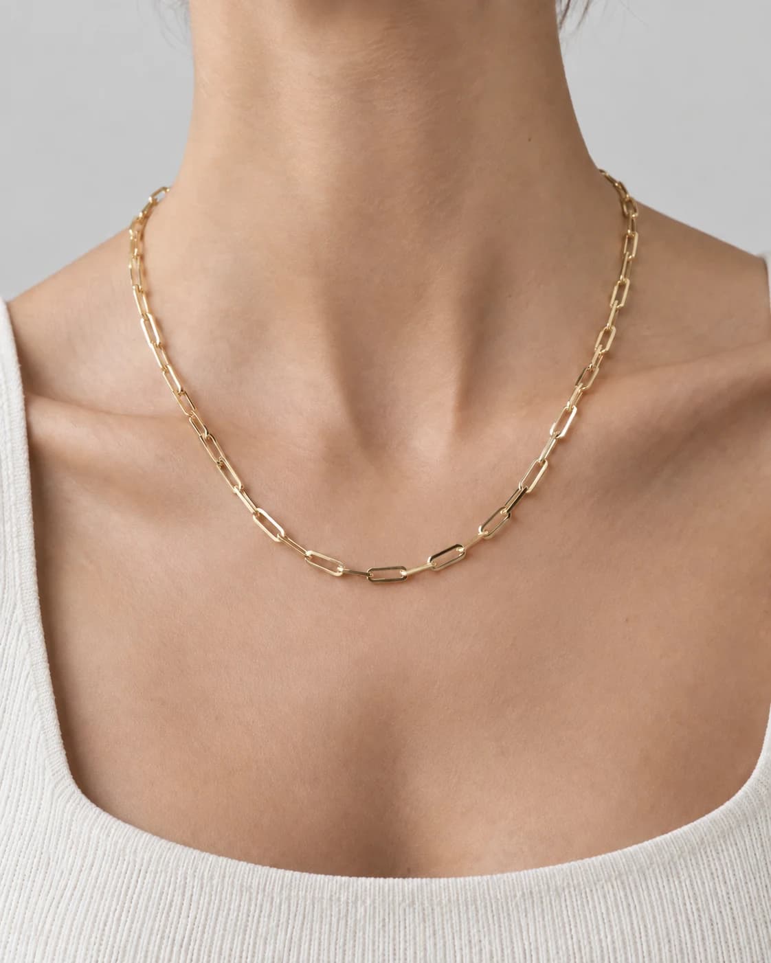 Drawn Link Chain, 14k Solid Gold — worn on a model