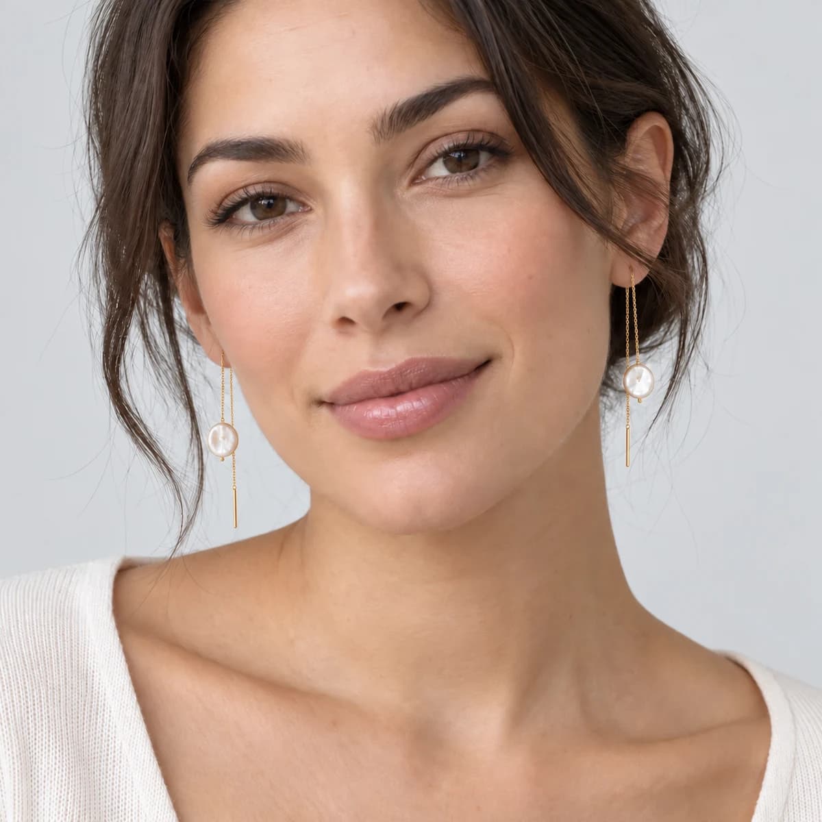 Keshi Pearl Threaders, 18k Gold Vermeil — worn on a model