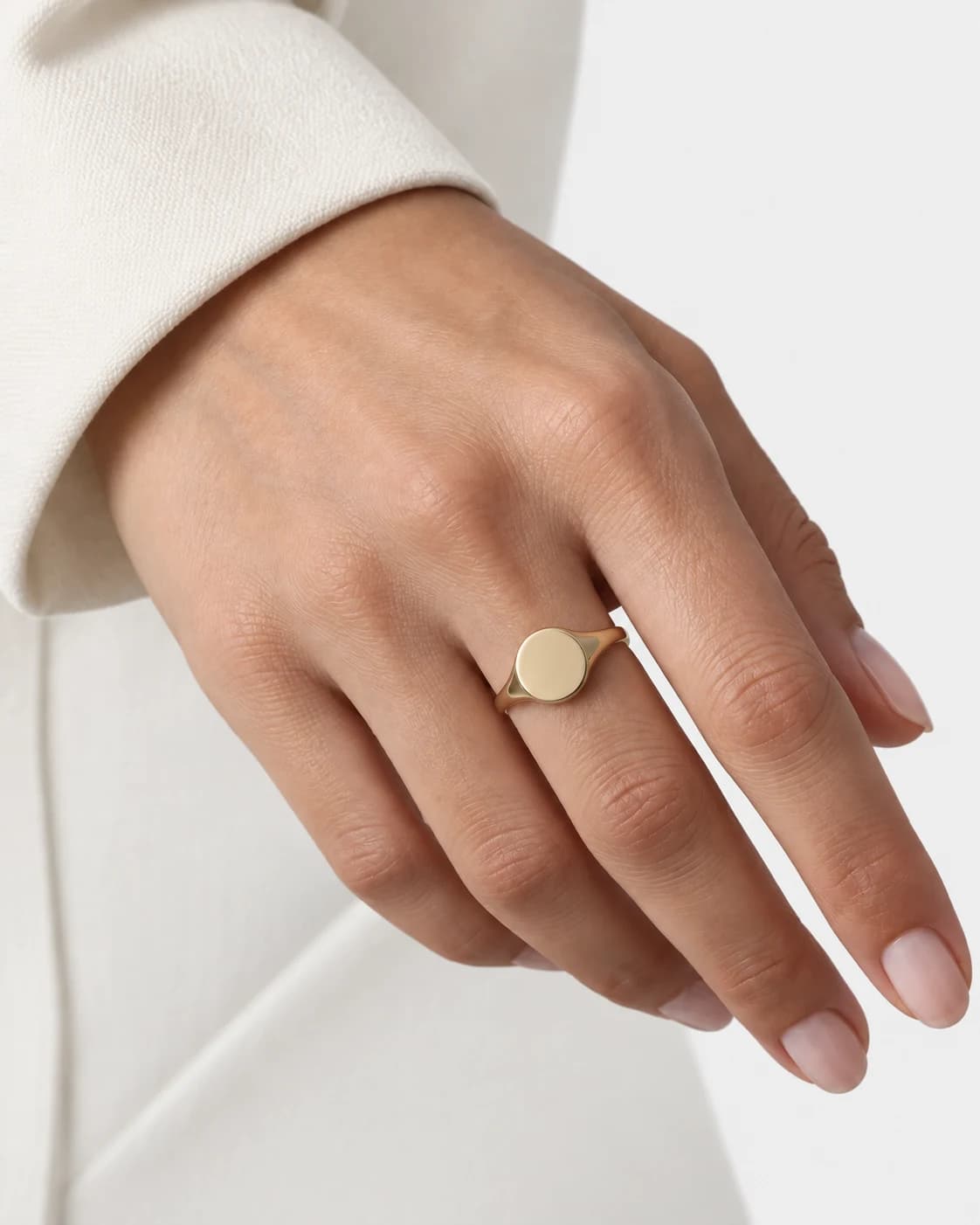 Petite Signet, 14k Solid Gold — worn on a model