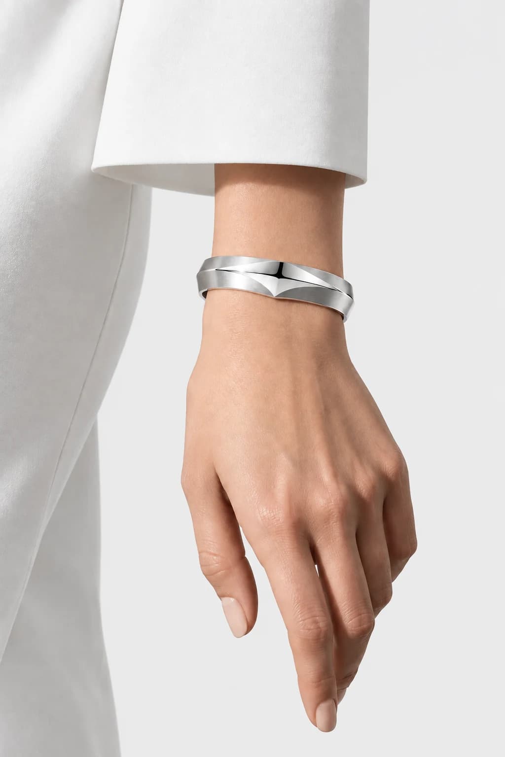 Planar Ridge Cuff, Sterling Silver — worn on a model