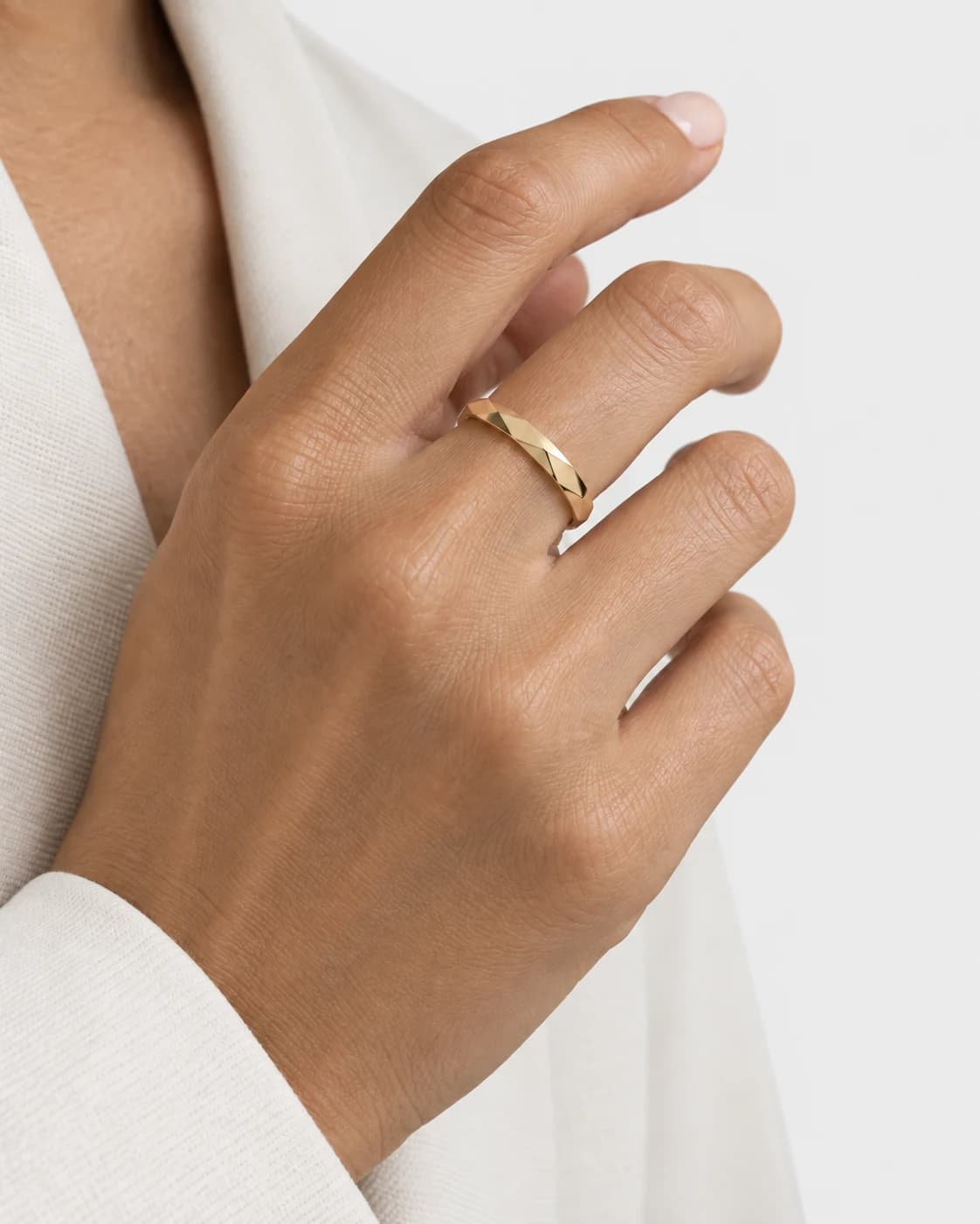 Quad Facet Band, 18k Solid Gold — worn on a model