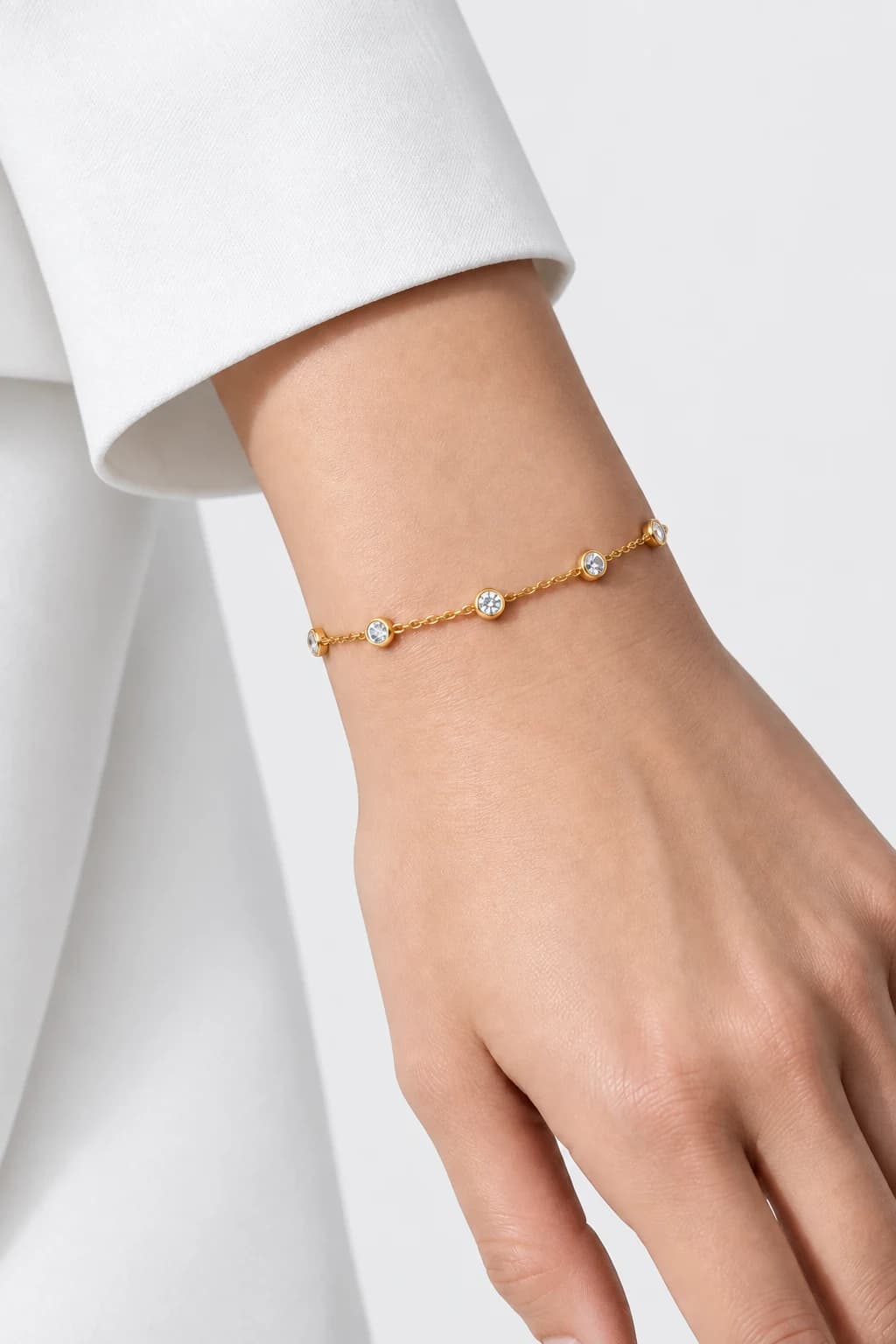 Sapphire Station Bracelet, 18k Solid Gold — worn on a model