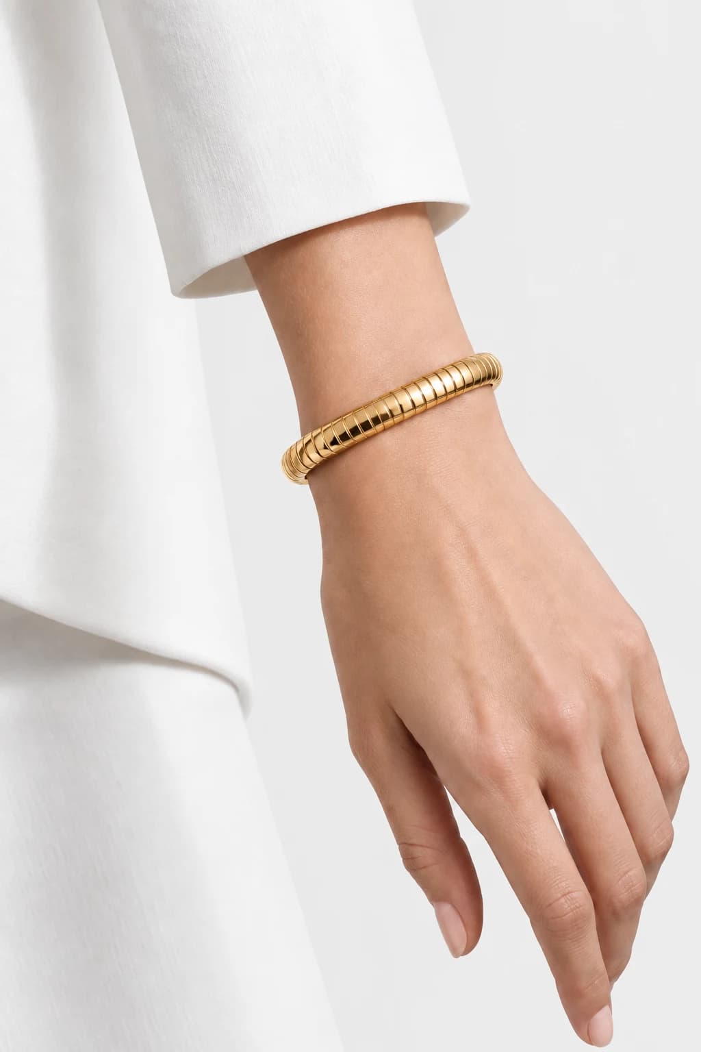 Solid Oval Bangle, 18k Solid Gold — worn on a model