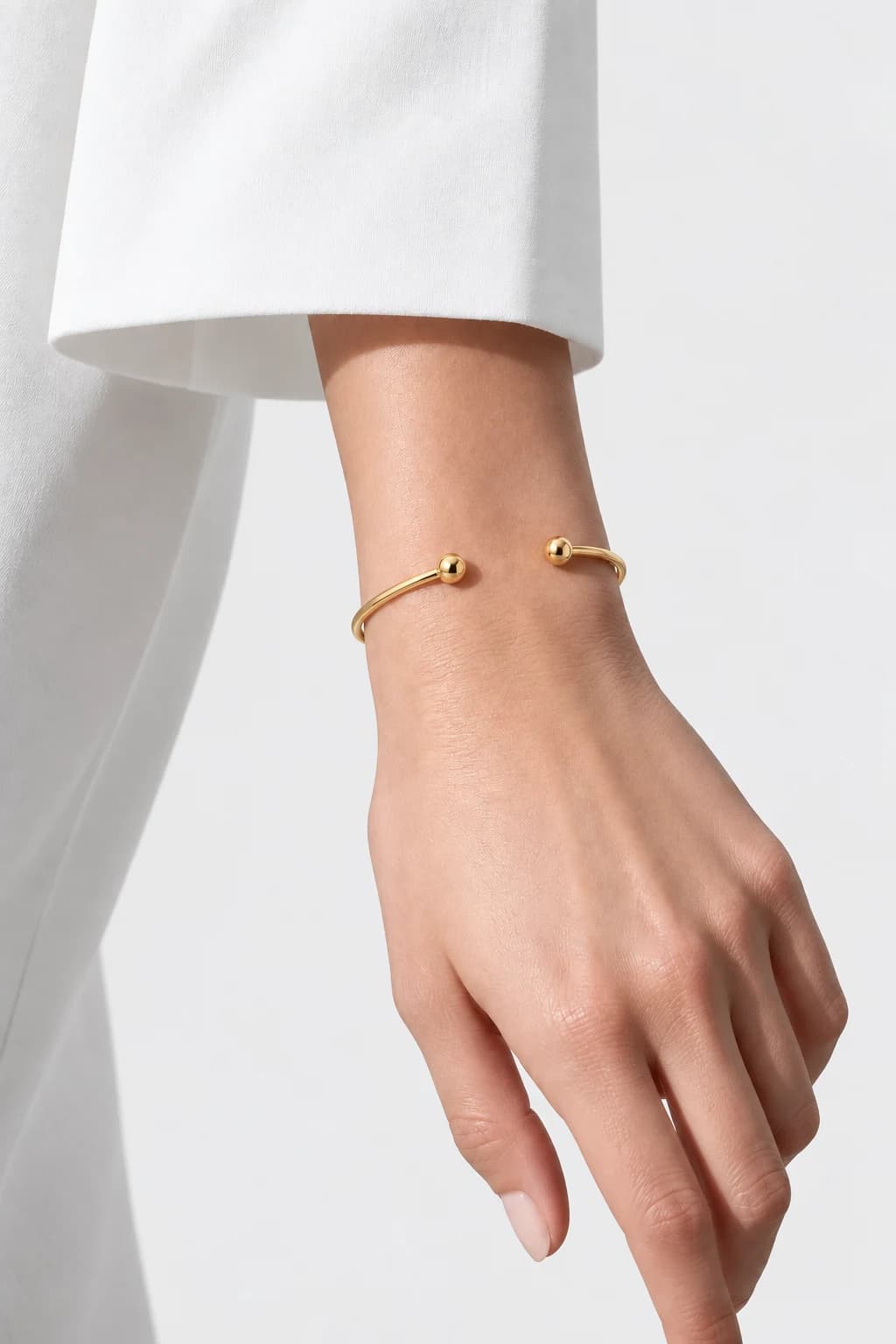 Minimalist Wire Cuff, 14k Solid Gold — worn on a model