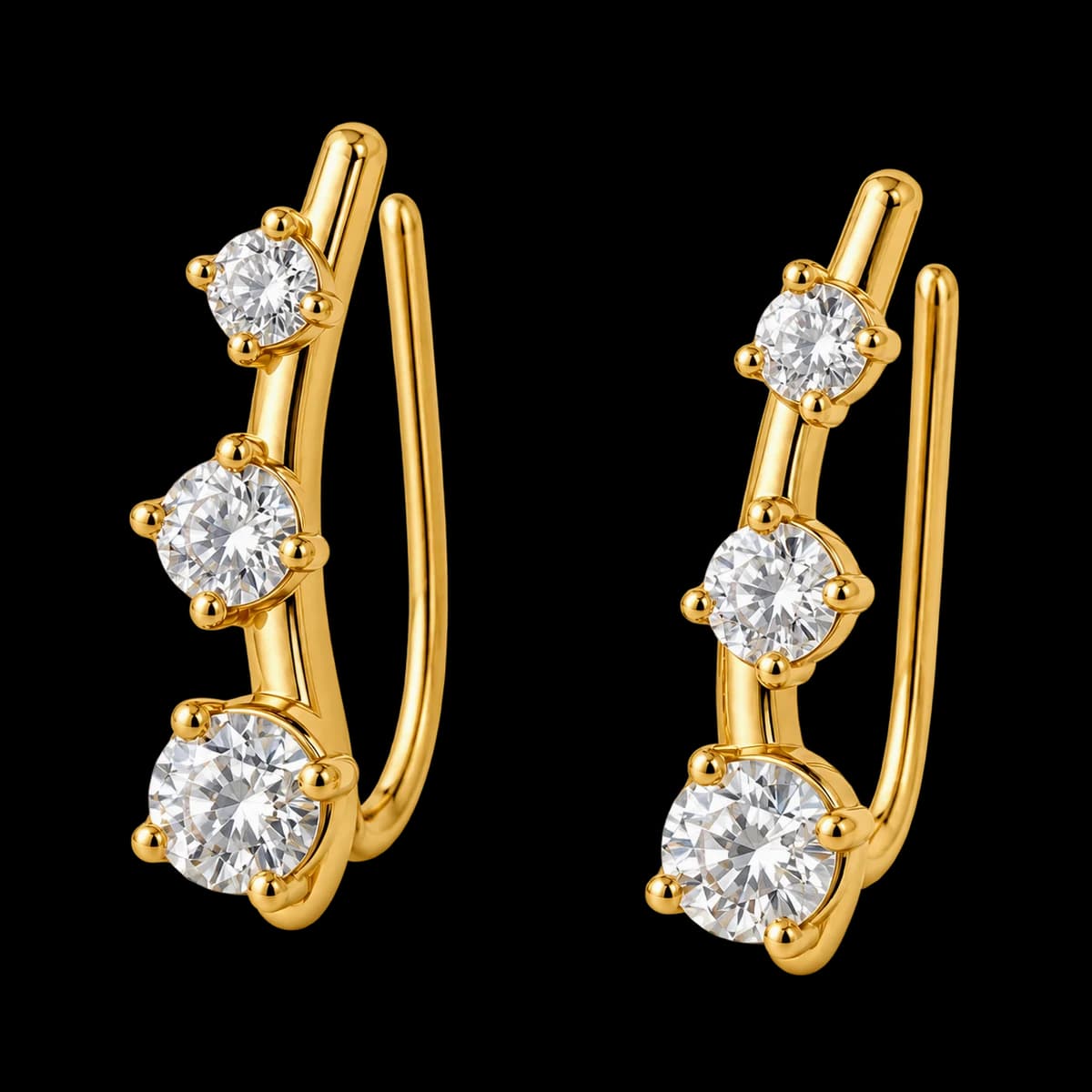Trio Sapphire Climbers, 18k Solid Gold — studio view